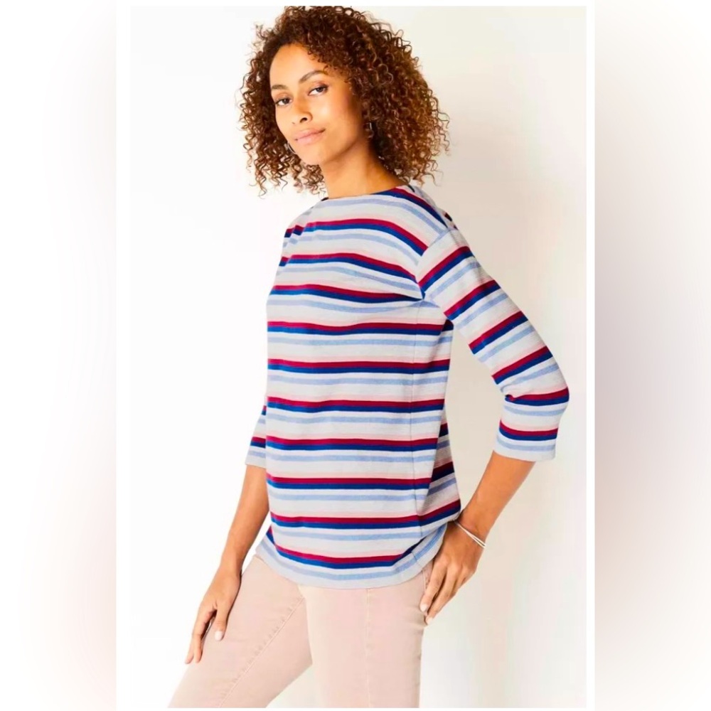 J.Jill Women’s Textured Striped Boat-Neck Top oversized